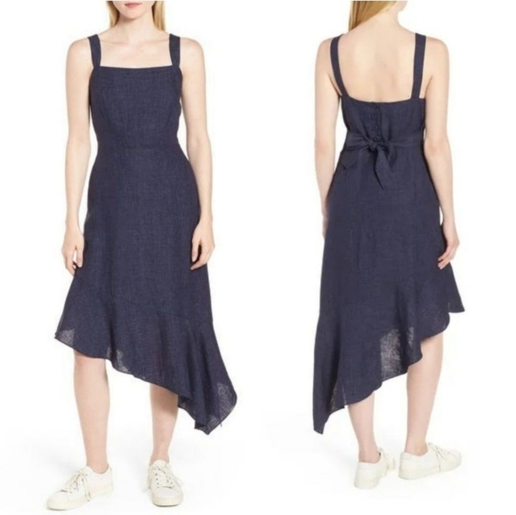 Nordstrom 100% Linen Midi Dress Size 8 - Picture 1 of 9